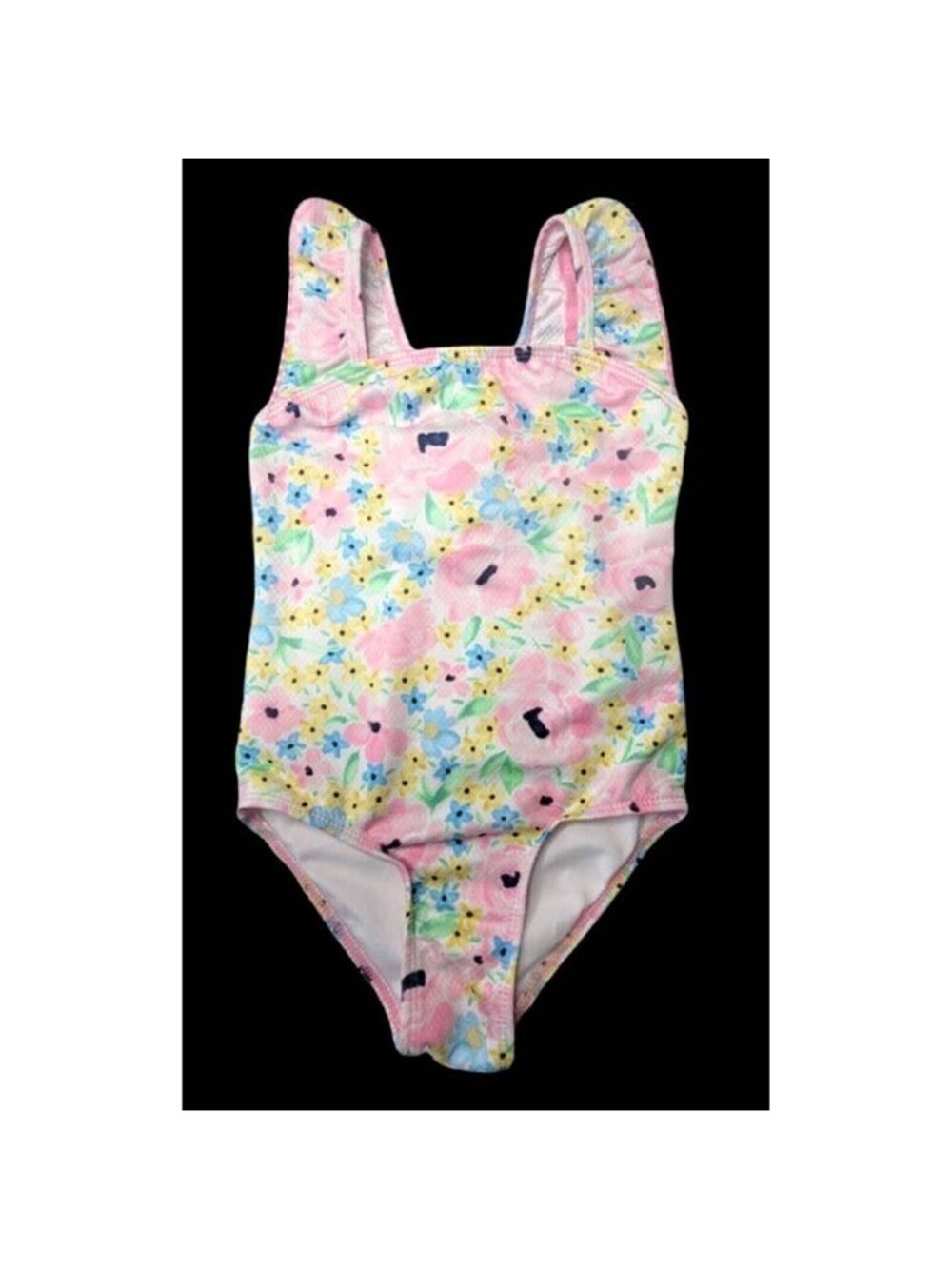 Crown & Ivy Kids Girls 1-Pc Swimsuit Sz 4 Pastel Floral Ruffled Straps Back Bow